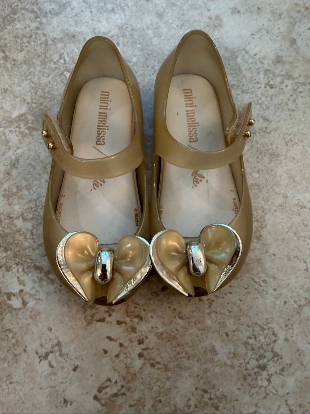 Mini Melissa x Barbie Gold Jelly Mary Jane Sz 8 Toddler